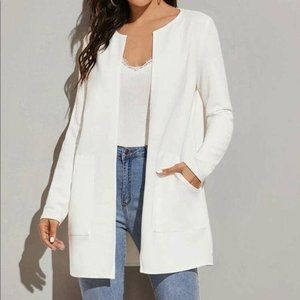 Mid length coat pockets business minimalist WHITE